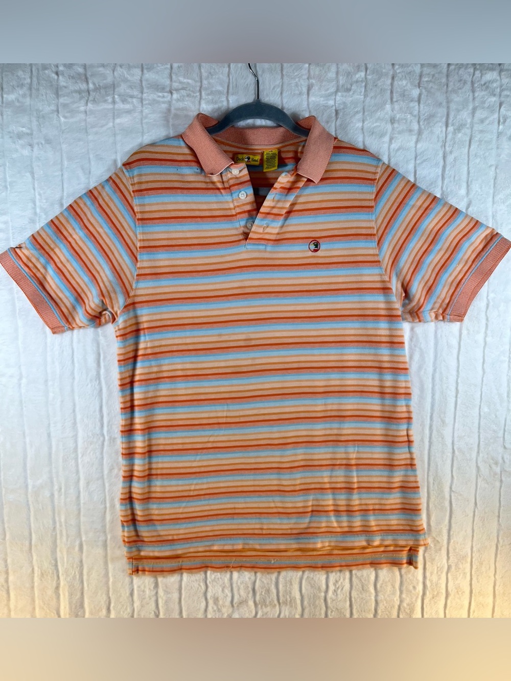 Duck Head Striped Polo Shirt Mens Size Large Orange Blue White Cotton VTG
